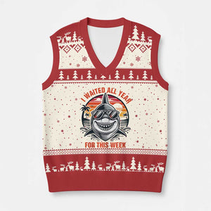 Funny Shark Summer Vacation V-Neck Knit Sweater Vest I Waited All Year For This Week