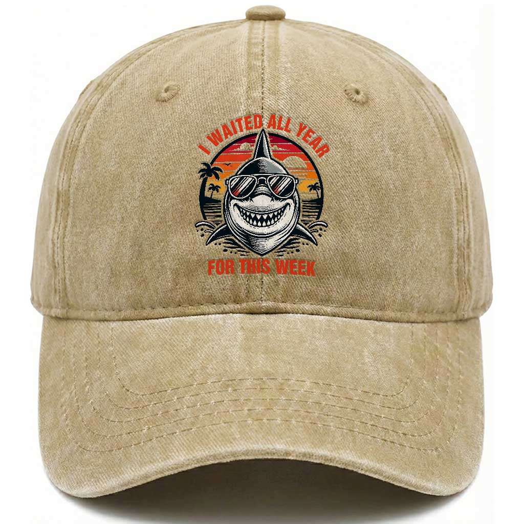 Funny Shark Summer Vacation Washed Cotton Baseball Cap I Waited All Year For This Week