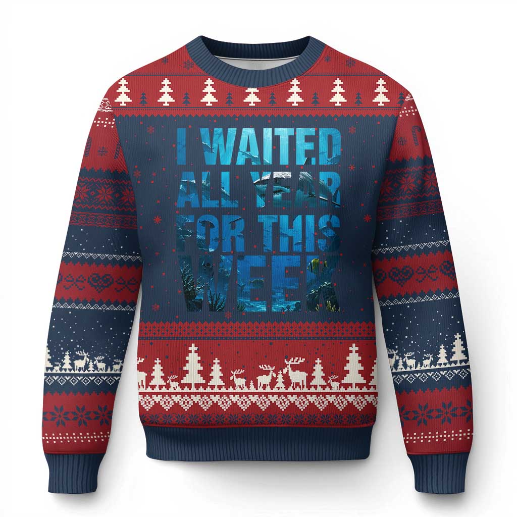 Shark Lover Week Gift Ugly Christmas Sweater I Waited All Year For This Week