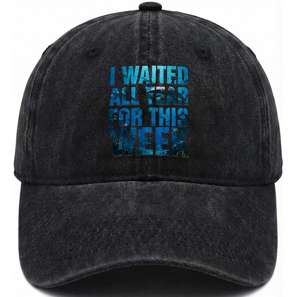 Shark Lover Week Gift Washed Cotton Baseball Cap I Waited All Year For This Week TS12 Print Your Wear