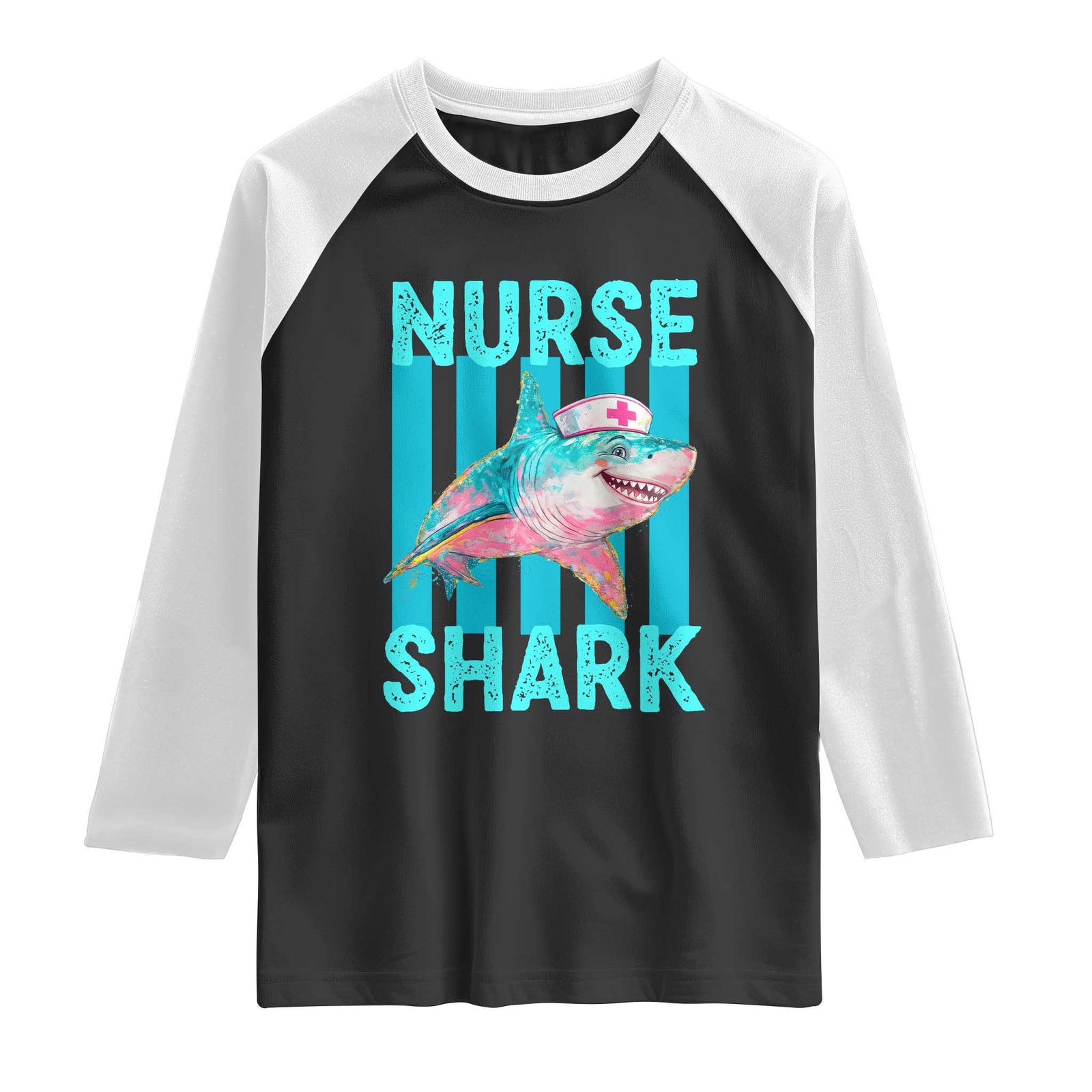Funny Nurse Shark Raglan Shirt Medical Worker Appreciation Gift TS12 Black White Print Your Wear