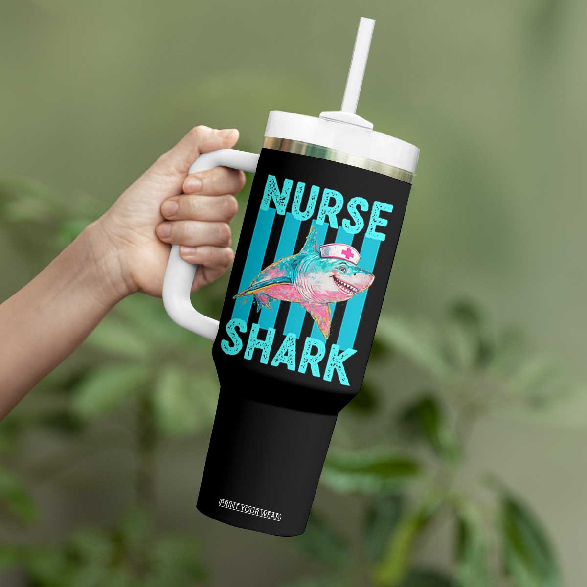 Funny Nurse Shark Tumbler With Handle Medical Worker Appreciation Gift