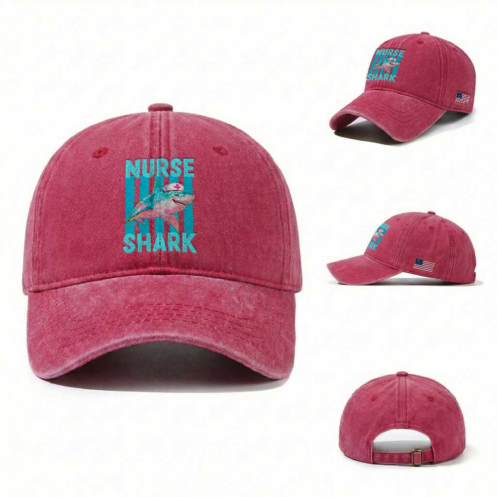 Funny Nurse Shark Washed Cotton Baseball Cap Medical Worker Appreciation Gift