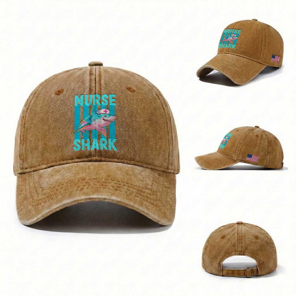 Funny Nurse Shark Washed Cotton Baseball Cap Medical Worker Appreciation Gift
