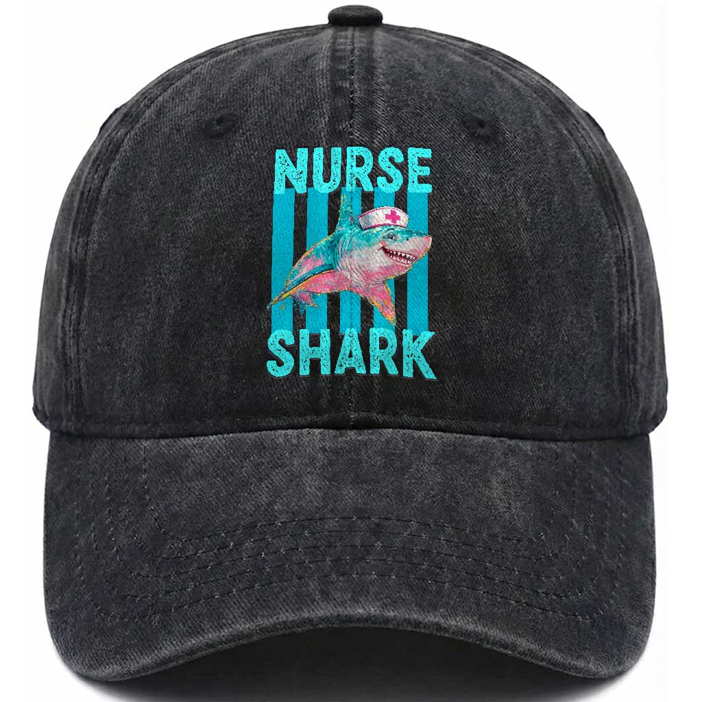Funny Nurse Shark Washed Cotton Baseball Cap Medical Worker Appreciation Gift TS12 Print Your Wear