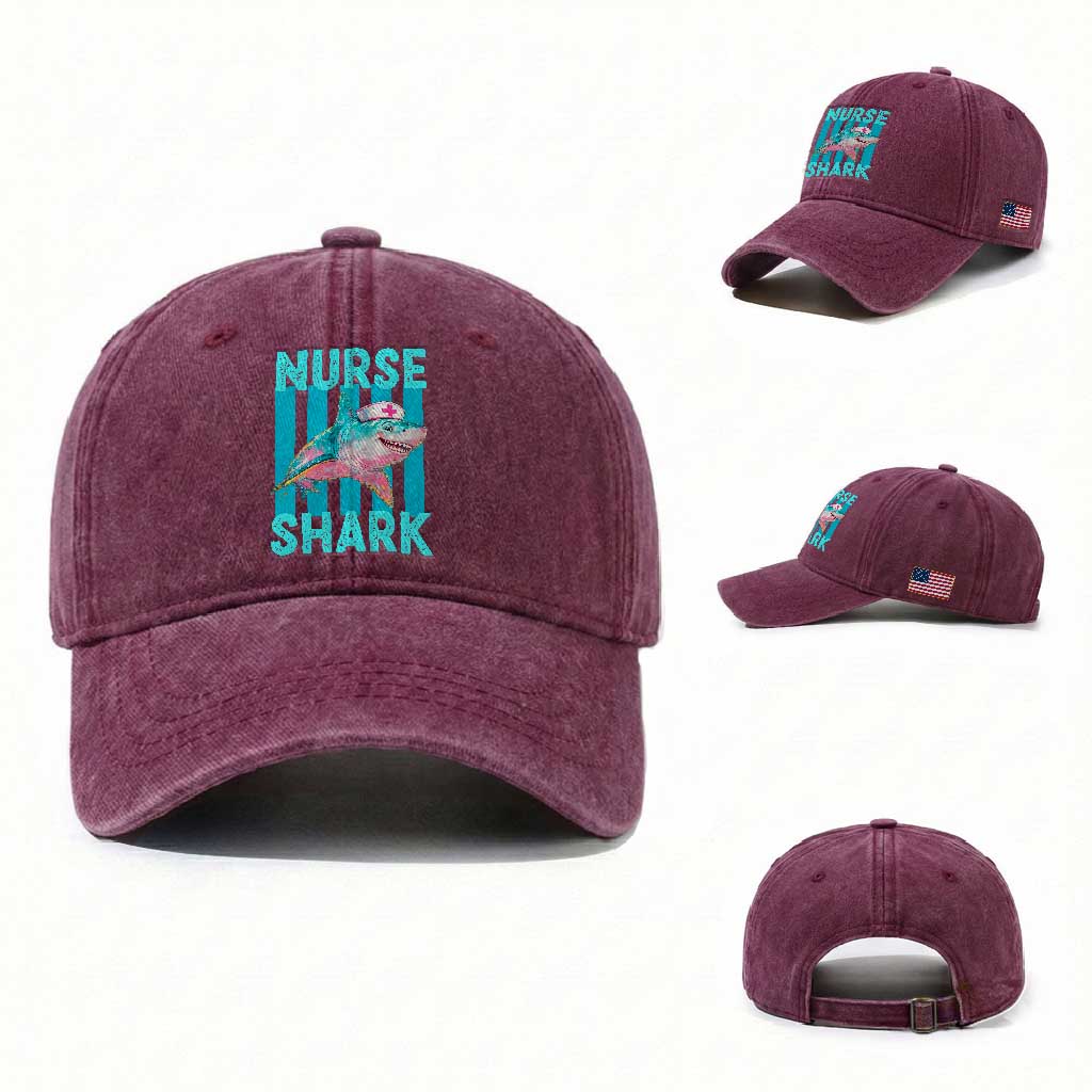 Funny Nurse Shark Washed Cotton Baseball Cap Medical Worker Appreciation Gift