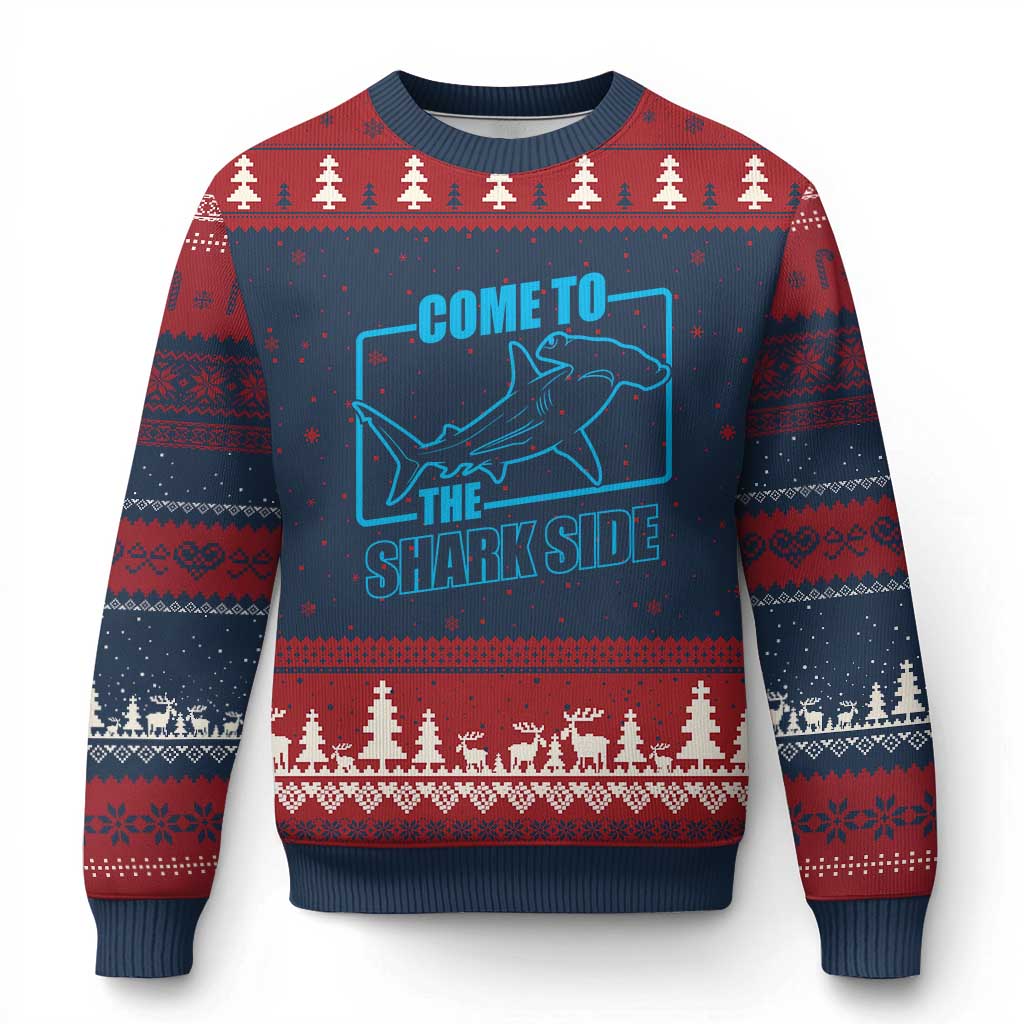 Funny Hammerhead Shark Lover Ugly Christmas Sweater Come To The Shark Side TS12 Navy Red Print Your Wear
