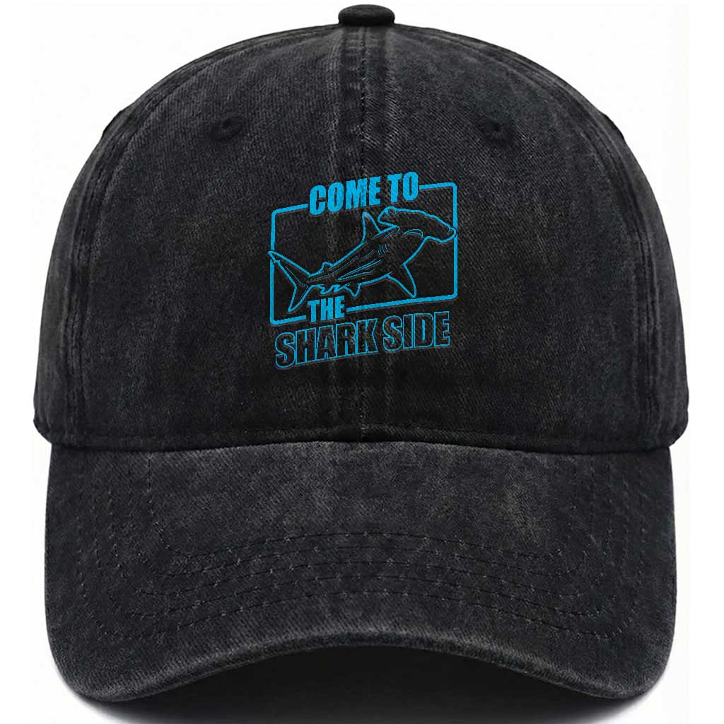 Funny Hammerhead Shark Lover Washed Cotton Baseball Cap Come To The Shark Side TS12 Print Your Wear