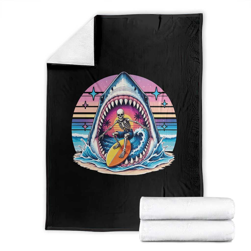 Shark Skeleton Surfer Throw Blanket Hawaiian Beach Vacation Gift TS12 Black Print Your Wear