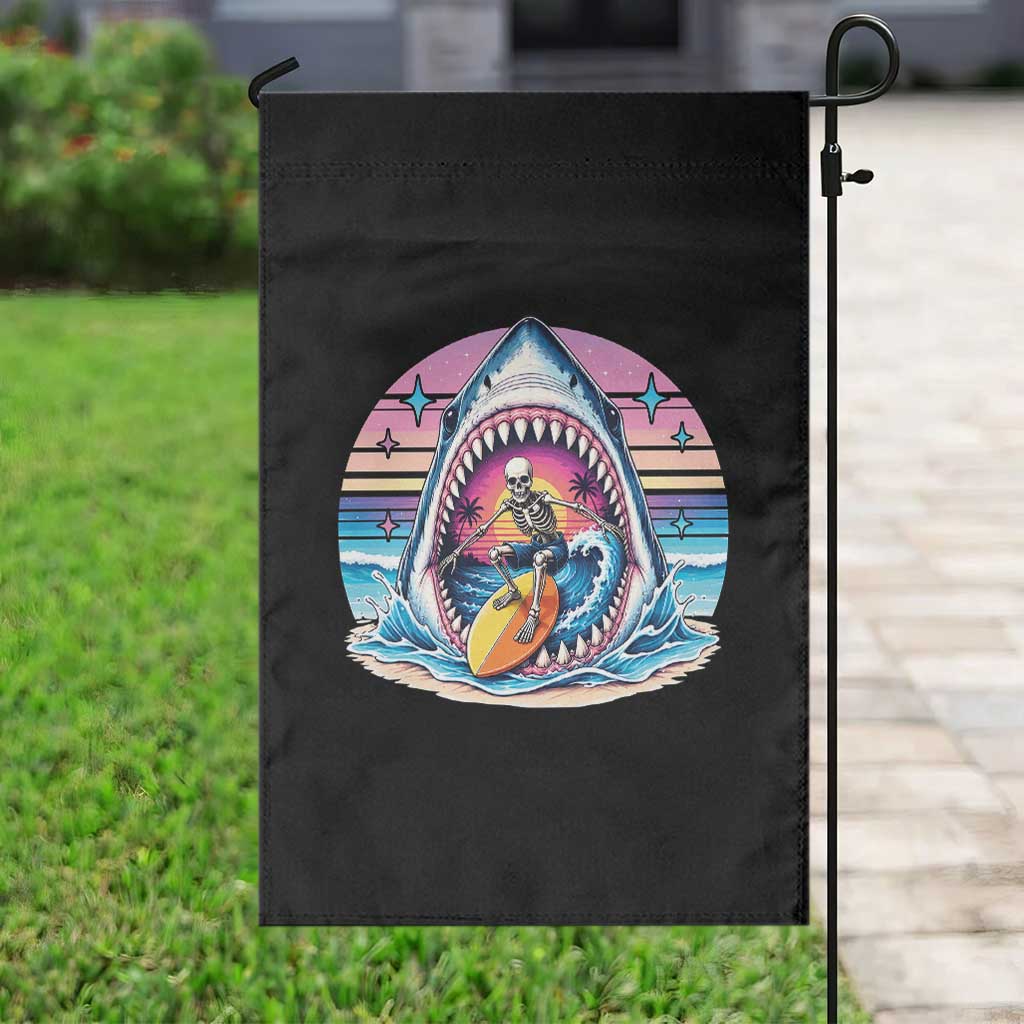 Shark Skeleton Surfer Garden Flag Hawaiian Beach Vacation Gift