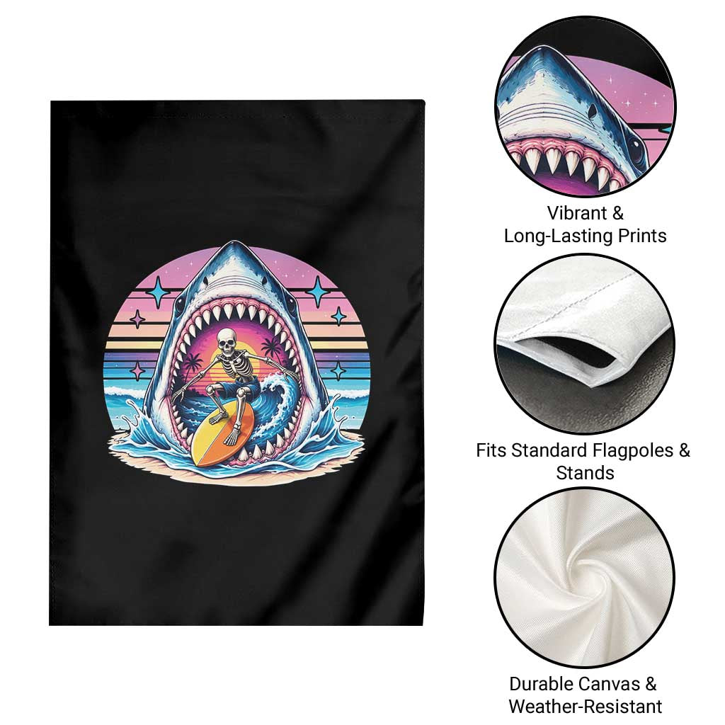 Shark Skeleton Surfer Garden Flag Hawaiian Beach Vacation Gift