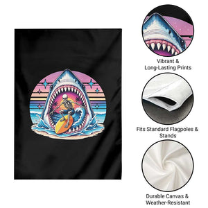 Shark Skeleton Surfer Garden Flag Hawaiian Beach Vacation Gift