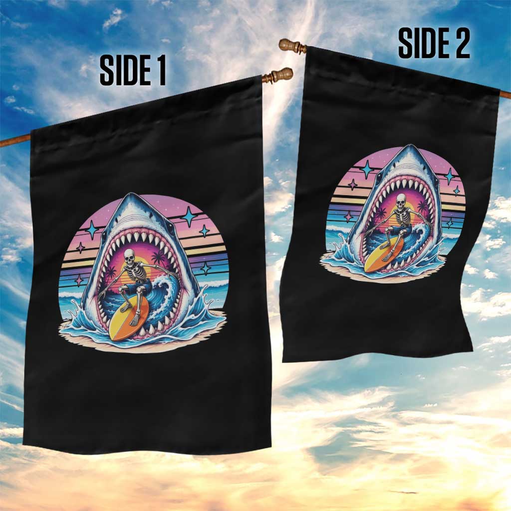 Shark Skeleton Surfer Garden Flag Hawaiian Beach Vacation Gift