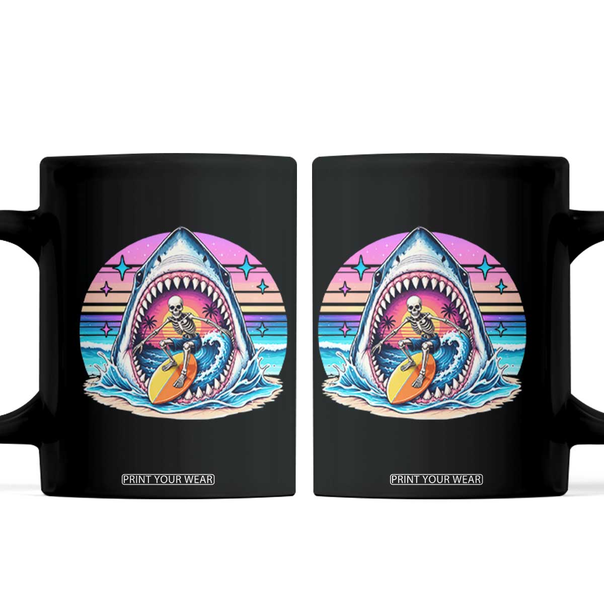 Shark Skeleton Surfer Coffee Mug Hawaiian Beach Vacation Gift