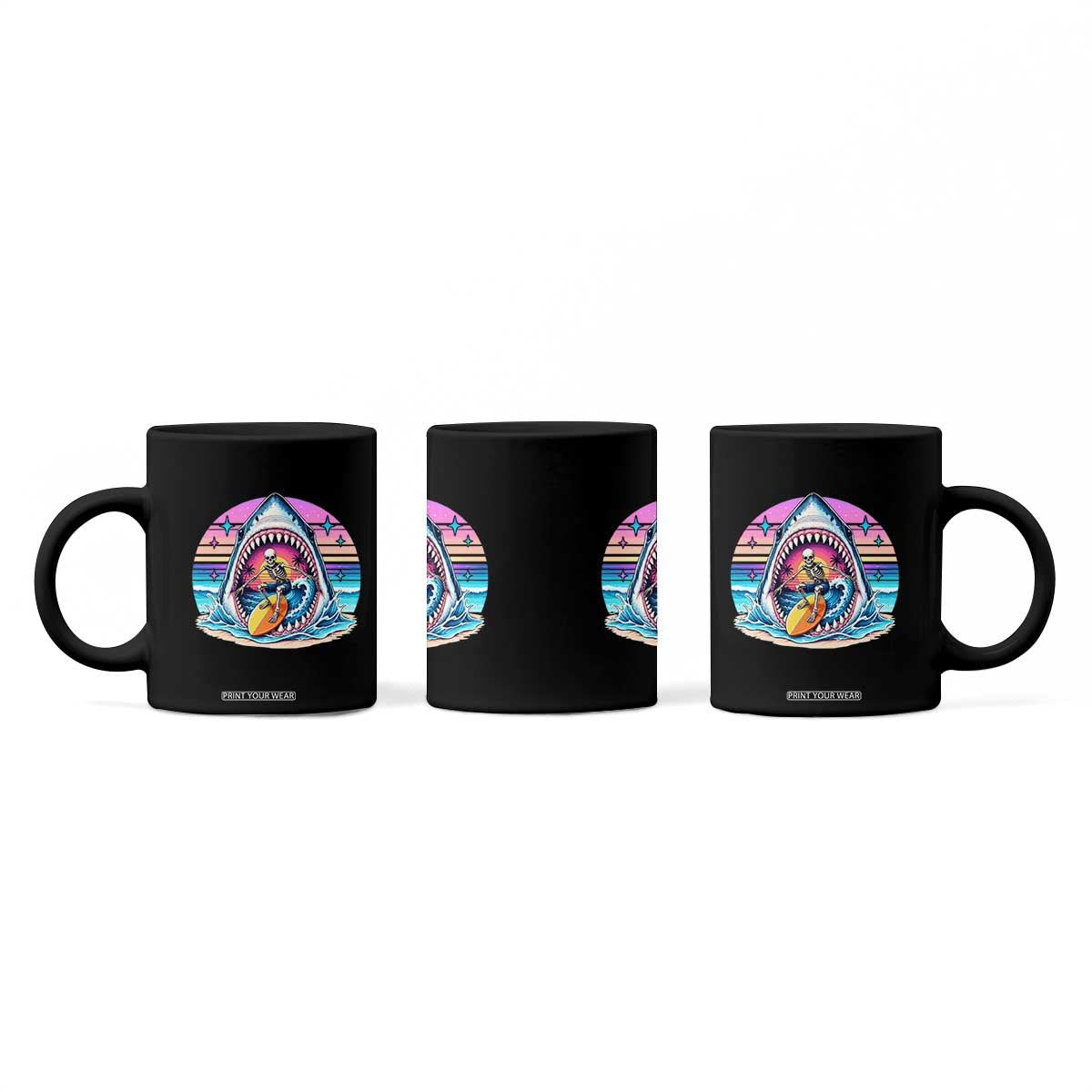 Shark Skeleton Surfer Coffee Mug Hawaiian Beach Vacation Gift
