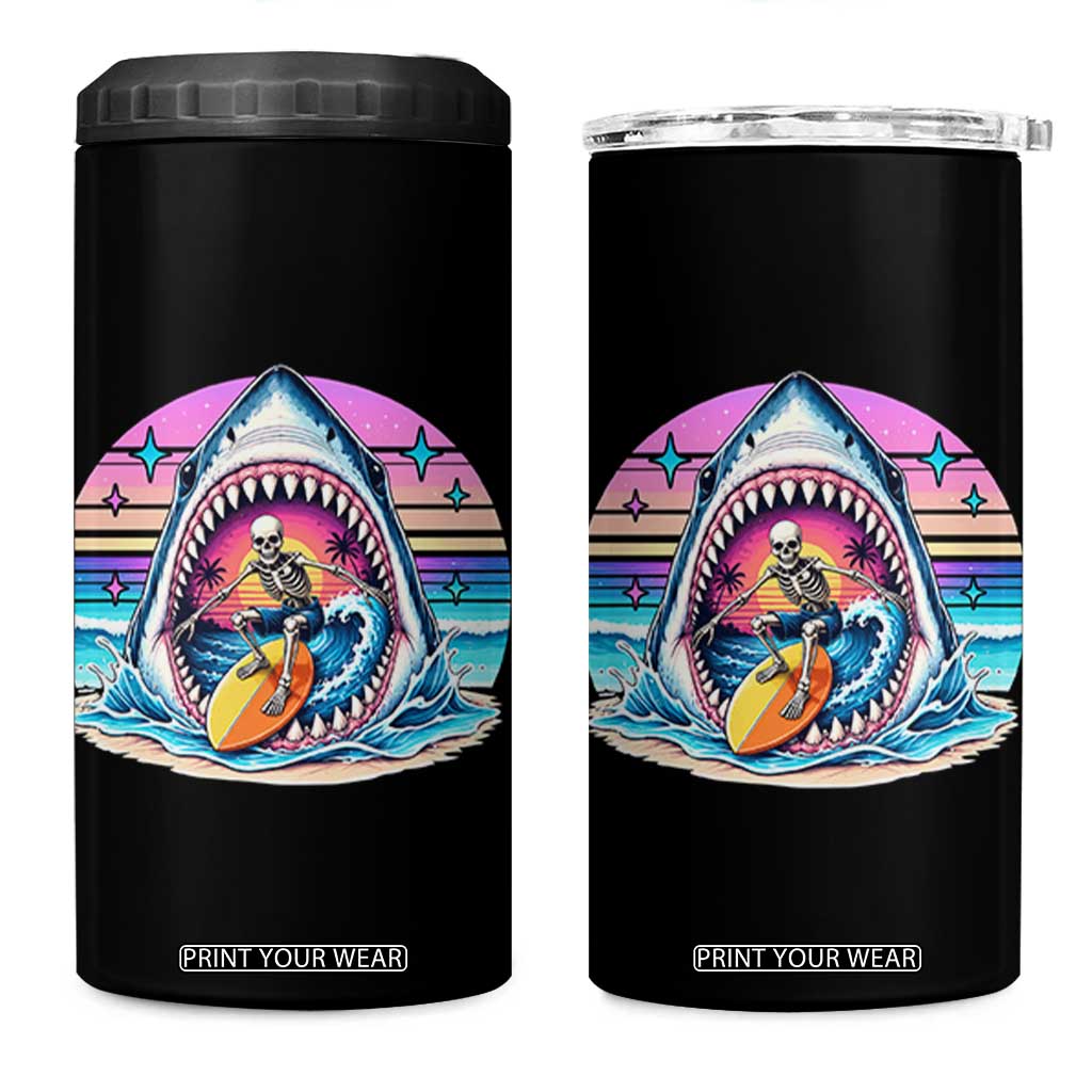 Shark Skeleton Surfer 4 in 1 Can Cooler Tumbler Hawaiian Beach Vacation Gift TS12 One Size: 16 oz Black Print Your Wear