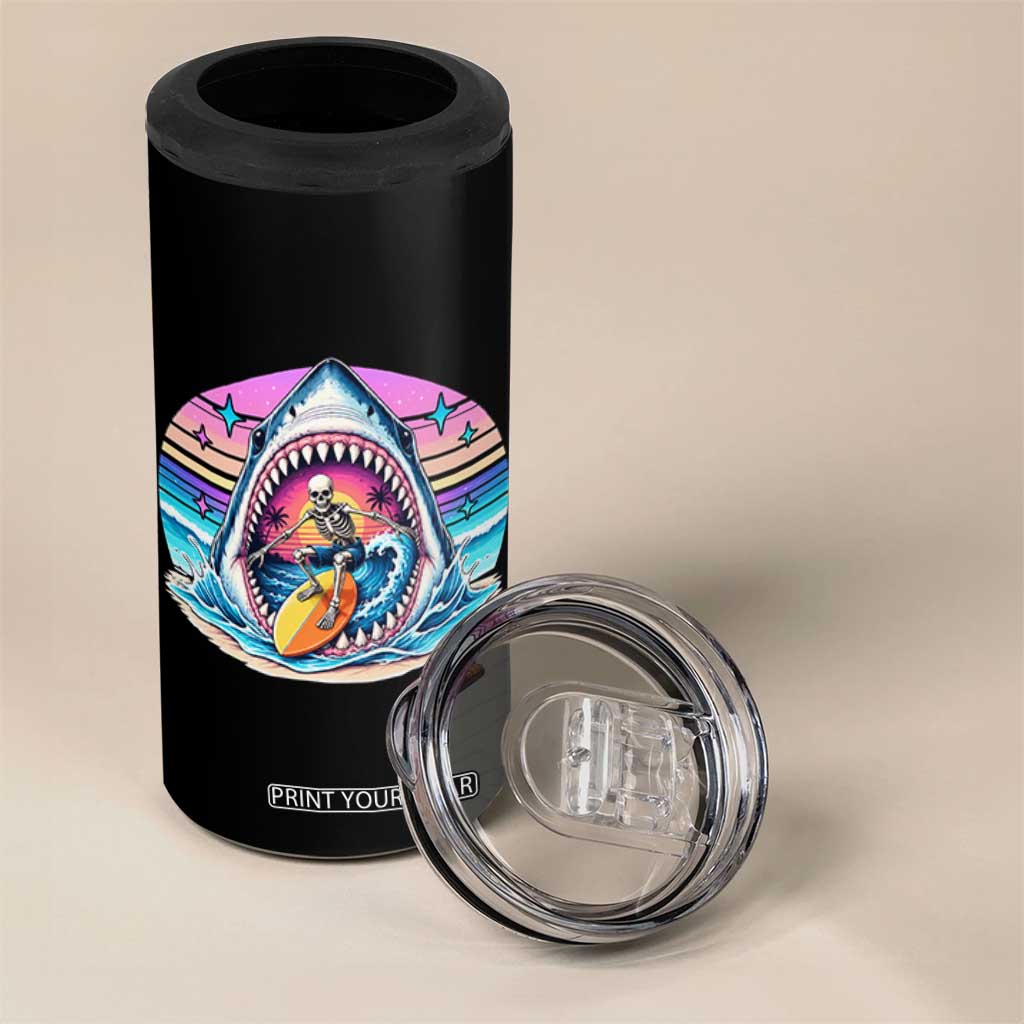 Shark Skeleton Surfer 4 in 1 Can Cooler Tumbler Hawaiian Beach Vacation Gift