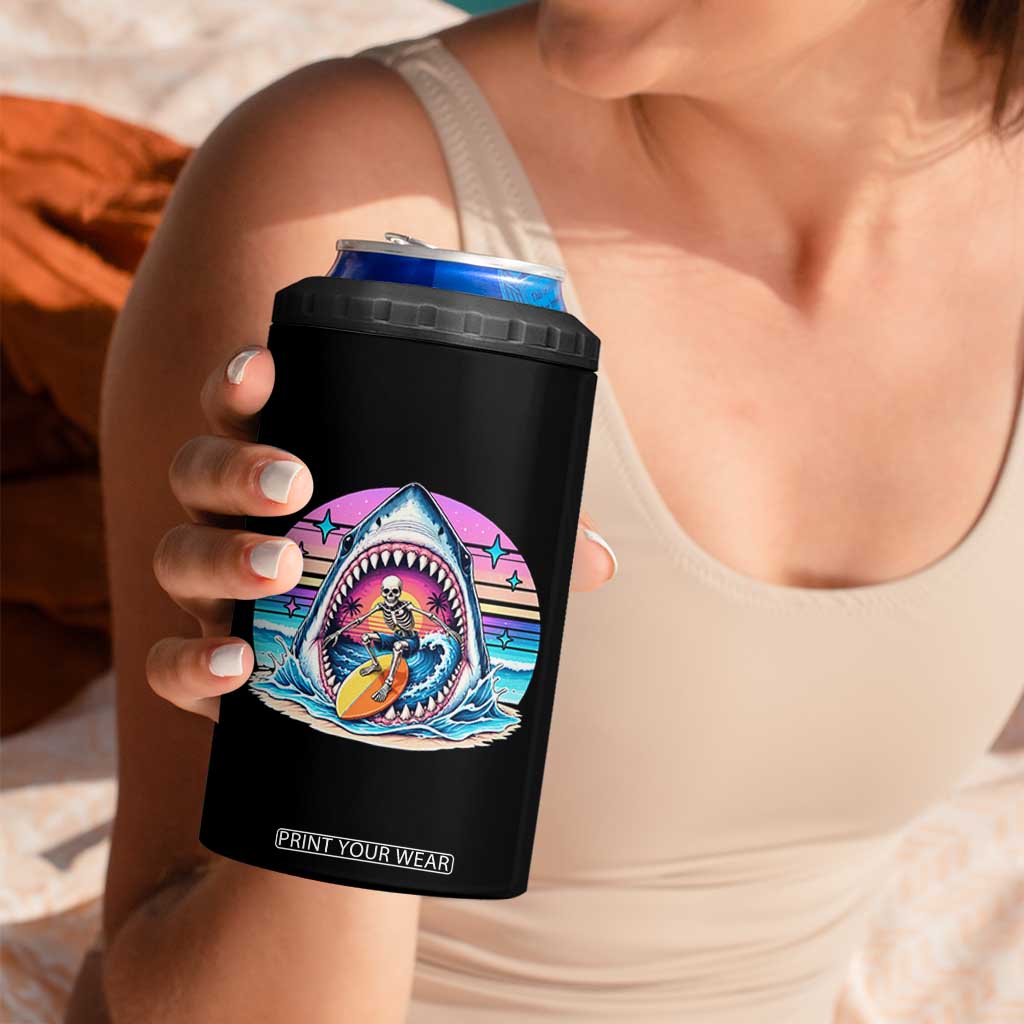 Shark Skeleton Surfer 4 in 1 Can Cooler Tumbler Hawaiian Beach Vacation Gift