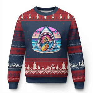 Shark Skeleton Surfer Ugly Christmas Sweater Hawaiian Beach Vacation Gift