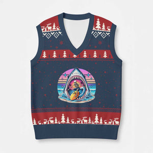 Shark Skeleton Surfer V-Neck Knit Sweater Vest Hawaiian Beach Vacation Gift