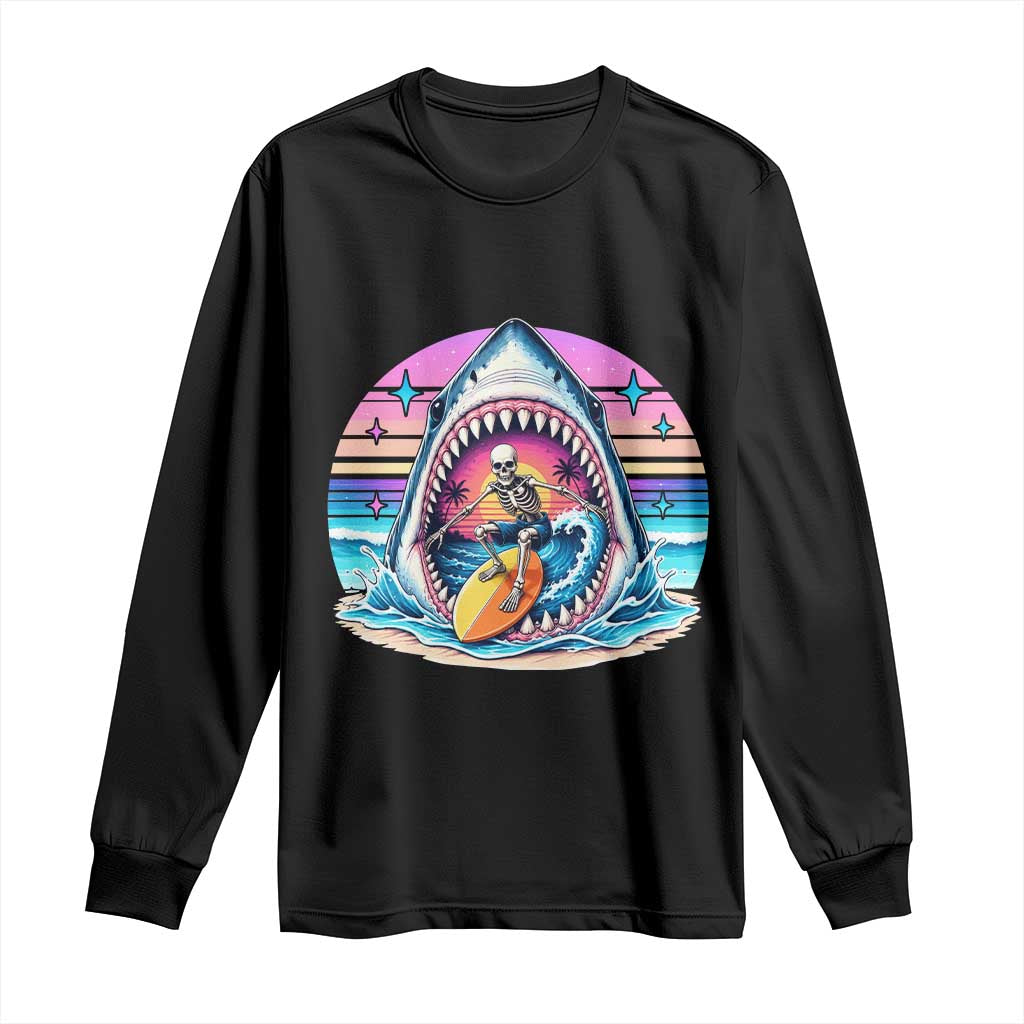 Shark Skeleton Surfer Long Sleeve Shirt Hawaiian Beach Vacation Gift TS12 Black Print Your Wear