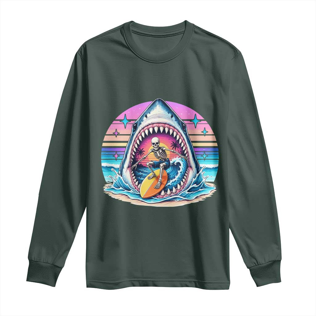 Shark Skeleton Surfer Long Sleeve Shirt Hawaiian Beach Vacation Gift