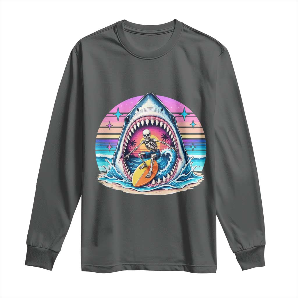 Shark Skeleton Surfer Long Sleeve Shirt Hawaiian Beach Vacation Gift