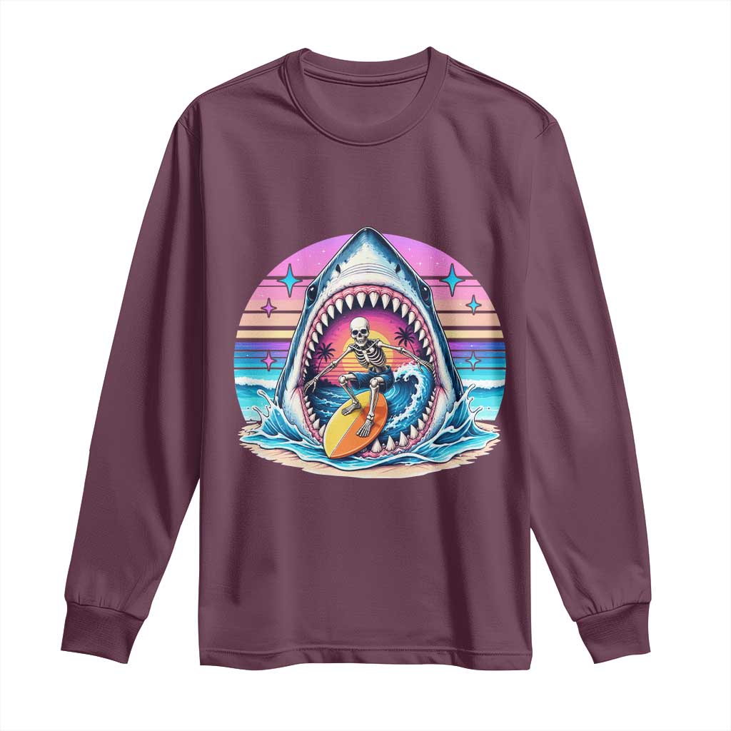 Shark Skeleton Surfer Long Sleeve Shirt Hawaiian Beach Vacation Gift