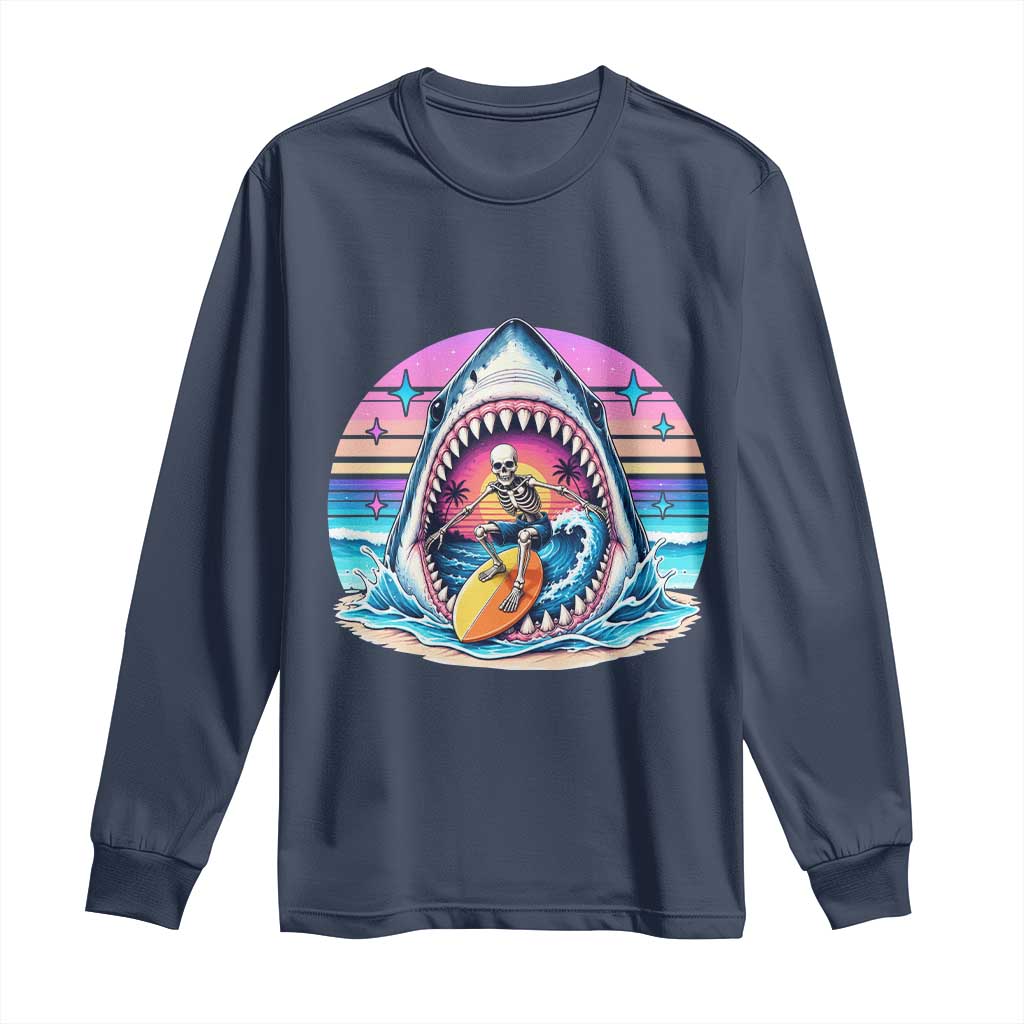 Shark Skeleton Surfer Long Sleeve Shirt Hawaiian Beach Vacation Gift