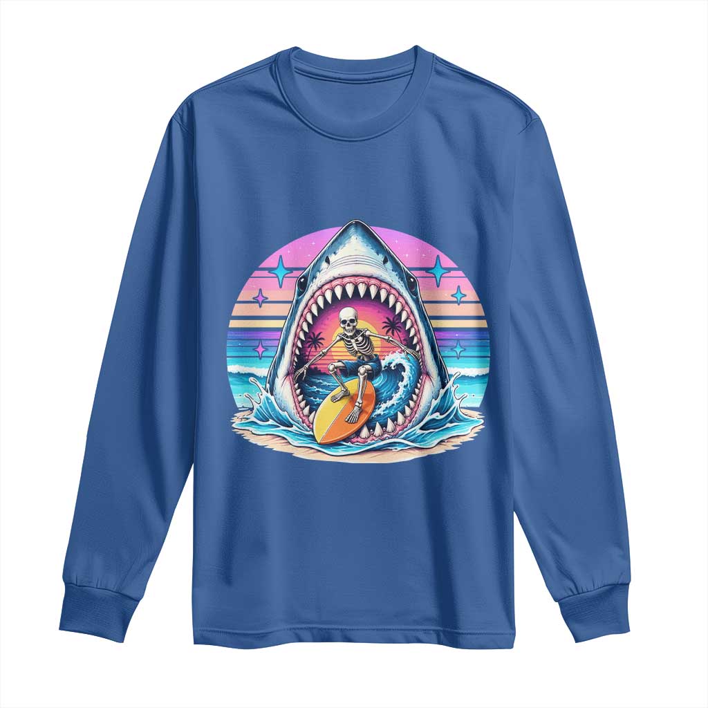 Shark Skeleton Surfer Long Sleeve Shirt Hawaiian Beach Vacation Gift