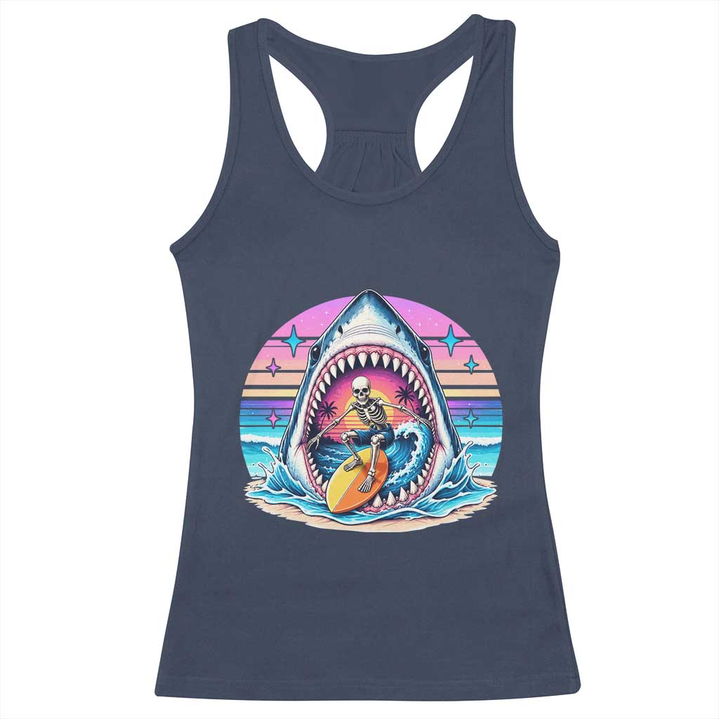 Shark Skeleton Surfer Racerback Tank Top Hawaiian Beach Vacation Gift