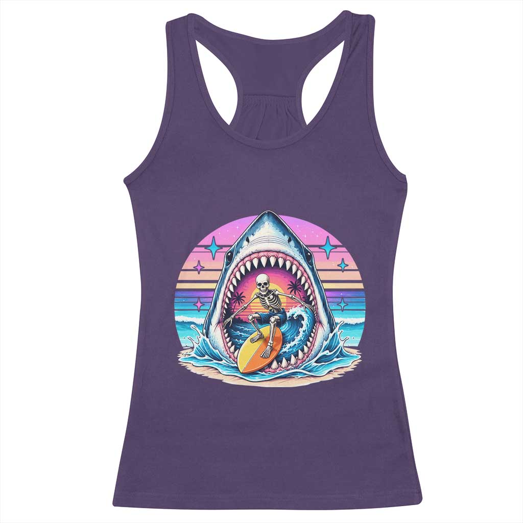 Shark Skeleton Surfer Racerback Tank Top Hawaiian Beach Vacation Gift
