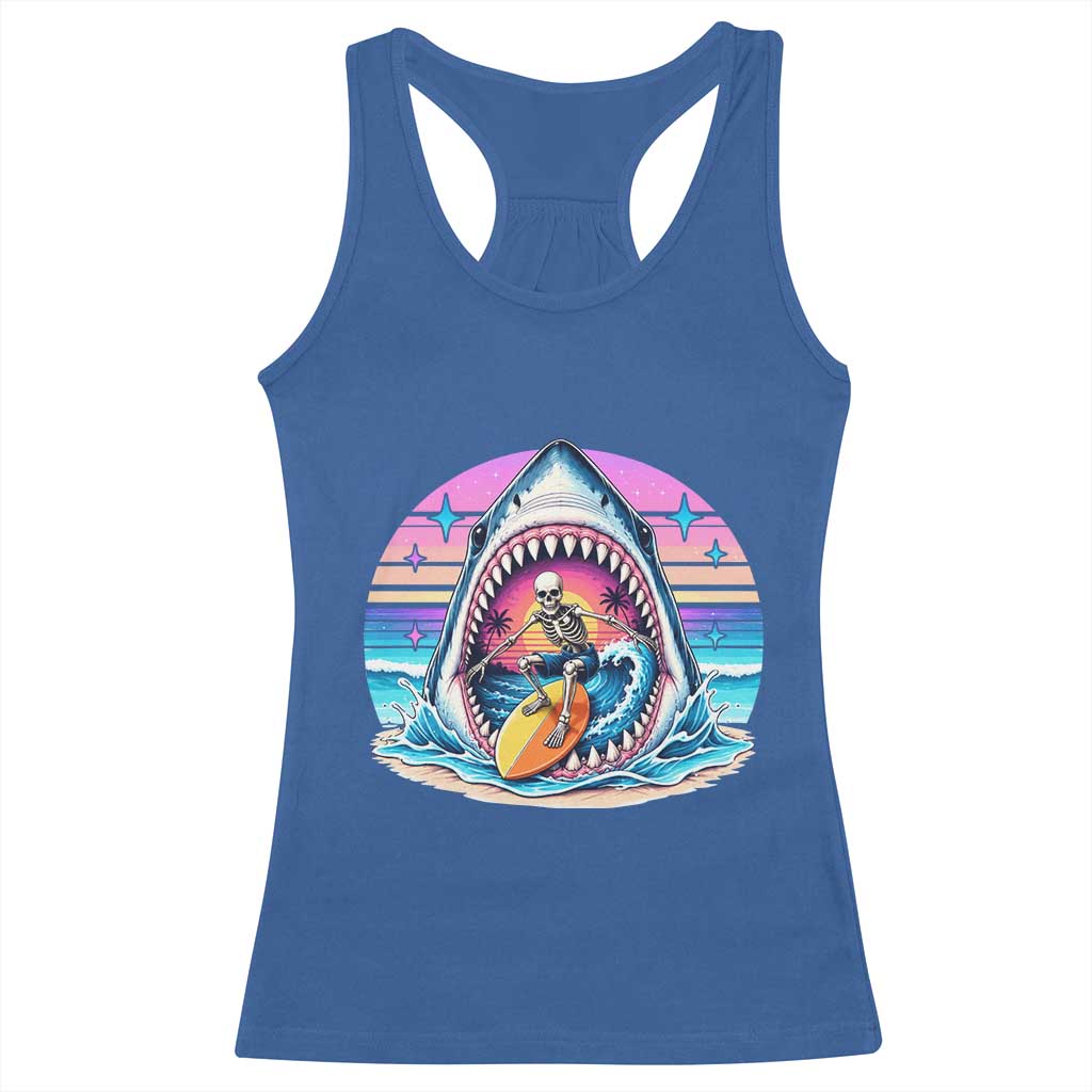 Shark Skeleton Surfer Racerback Tank Top Hawaiian Beach Vacation Gift