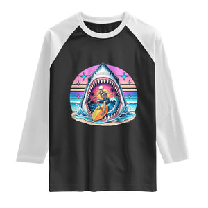 Shark Skeleton Surfer Raglan Shirt Hawaiian Beach Vacation Gift
