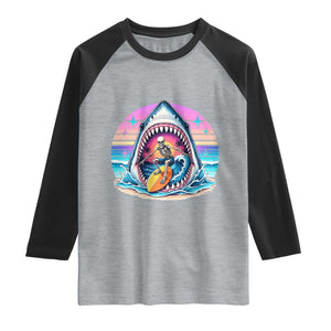 Shark Skeleton Surfer Raglan Shirt Hawaiian Beach Vacation Gift