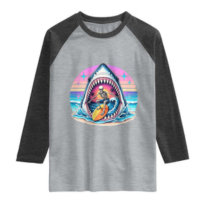 Shark Skeleton Surfer Raglan Shirt Hawaiian Beach Vacation Gift