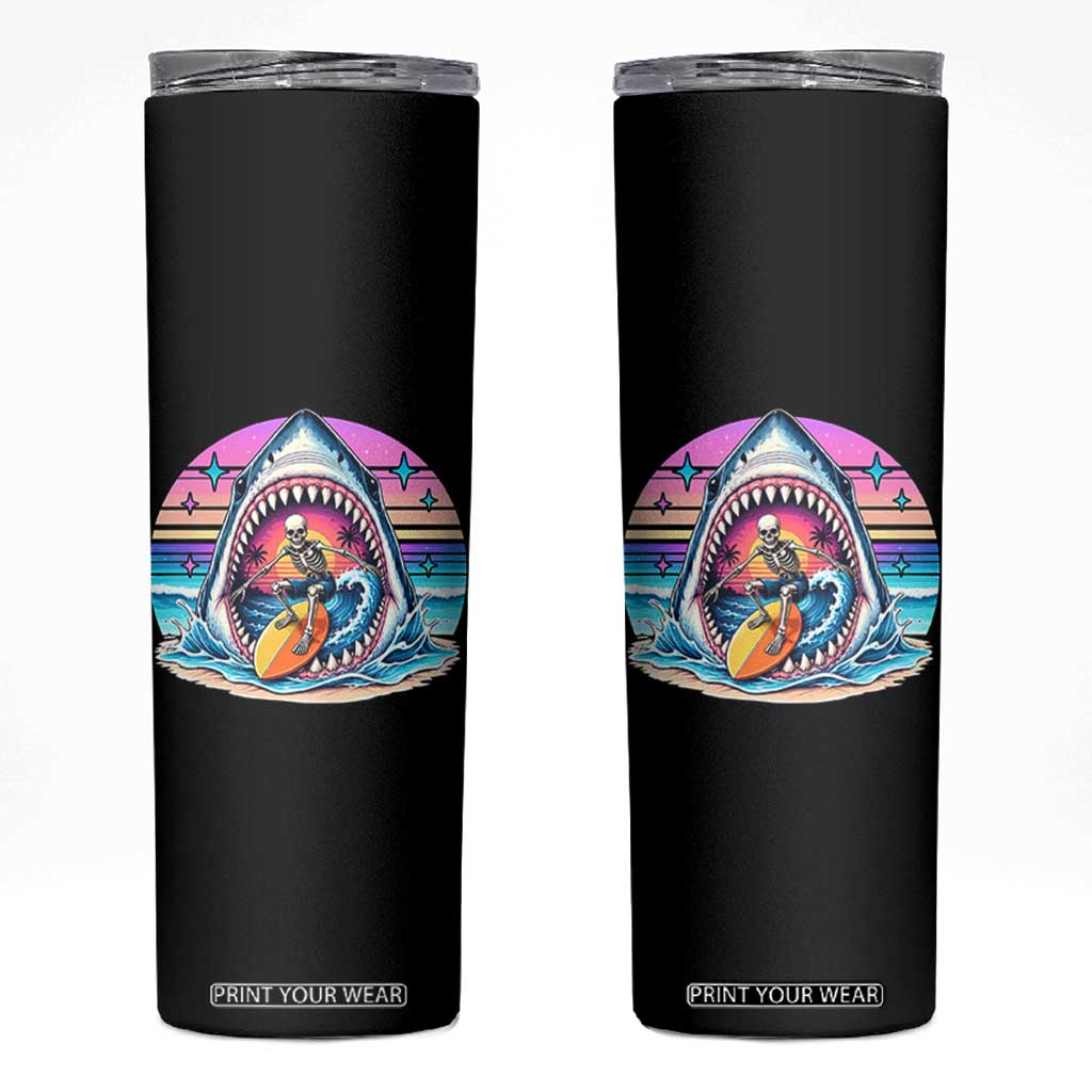 Shark Skeleton Surfer Skinny Tumbler Hawaiian Beach Vacation Gift TS12 Black Print Your Wear