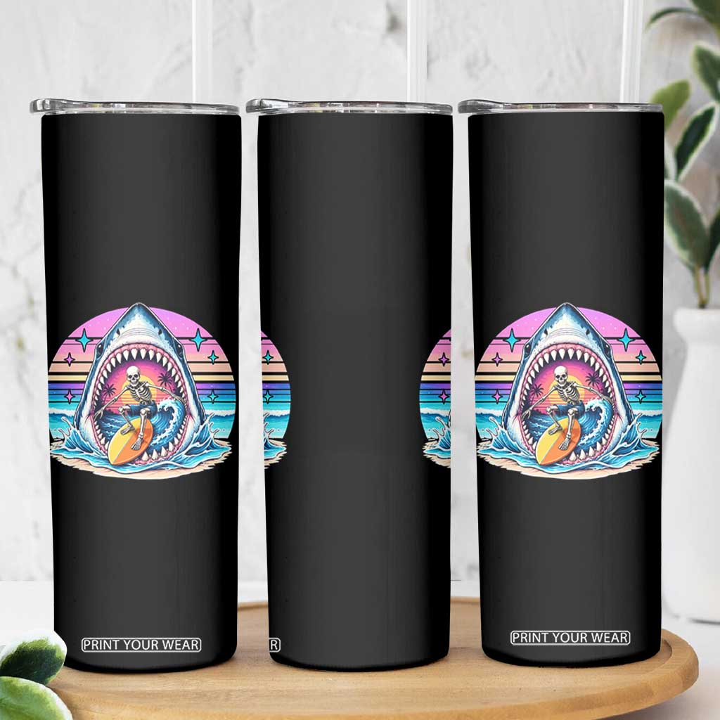 Shark Skeleton Surfer Skinny Tumbler Hawaiian Beach Vacation Gift