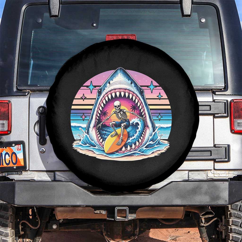 Shark Skeleton Surfer Spare Tire Cover Hawaiian Beach Vacation Gift TS12 No hole Black Print Your Wear