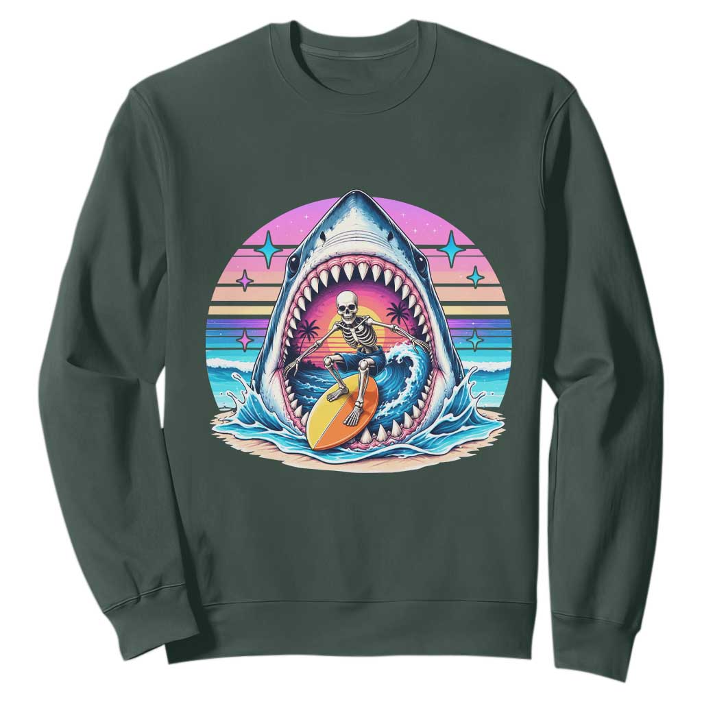 Shark Skeleton Surfer Sweatshirt Hawaiian Beach Vacation Gift