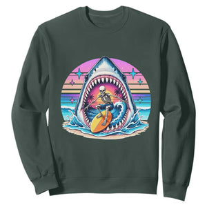 Shark Skeleton Surfer Sweatshirt Hawaiian Beach Vacation Gift