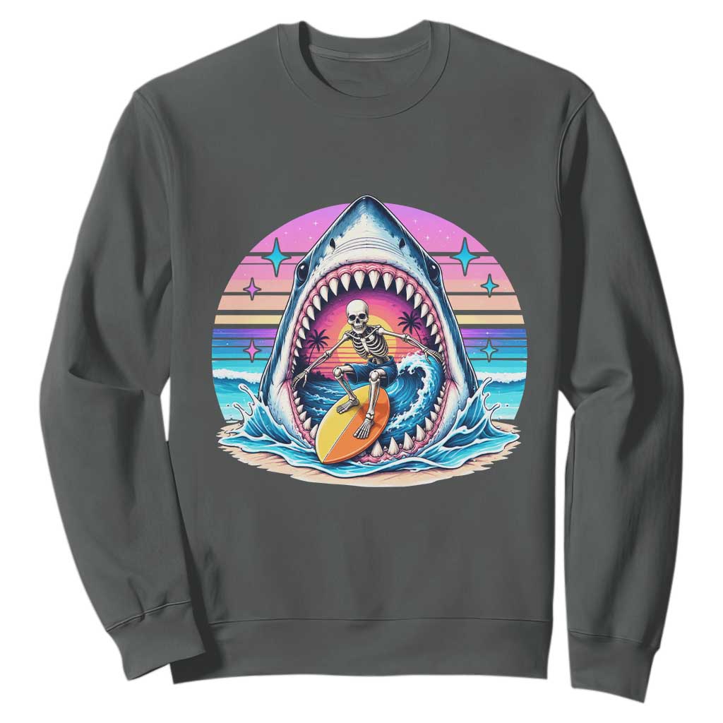 Shark Skeleton Surfer Sweatshirt Hawaiian Beach Vacation Gift