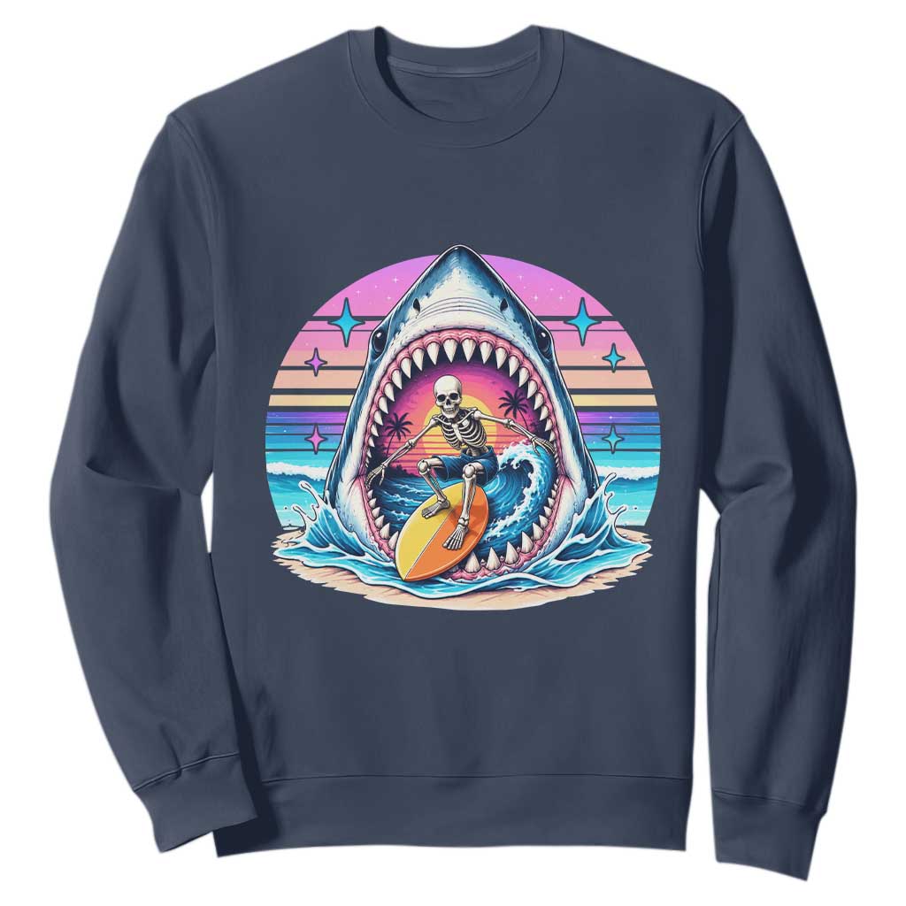 Shark Skeleton Surfer Sweatshirt Hawaiian Beach Vacation Gift