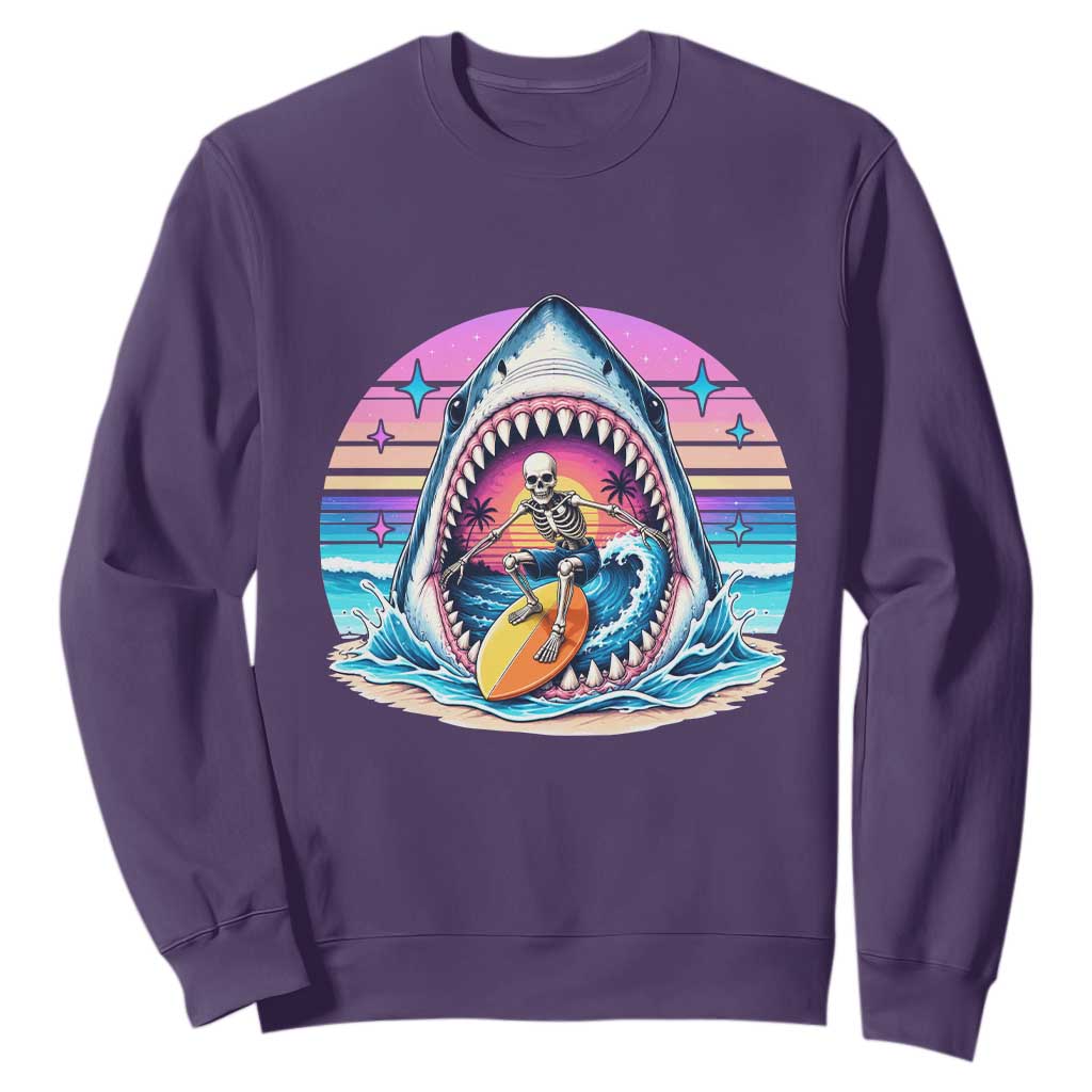 Shark Skeleton Surfer Sweatshirt Hawaiian Beach Vacation Gift