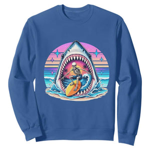 Shark Skeleton Surfer Sweatshirt Hawaiian Beach Vacation Gift