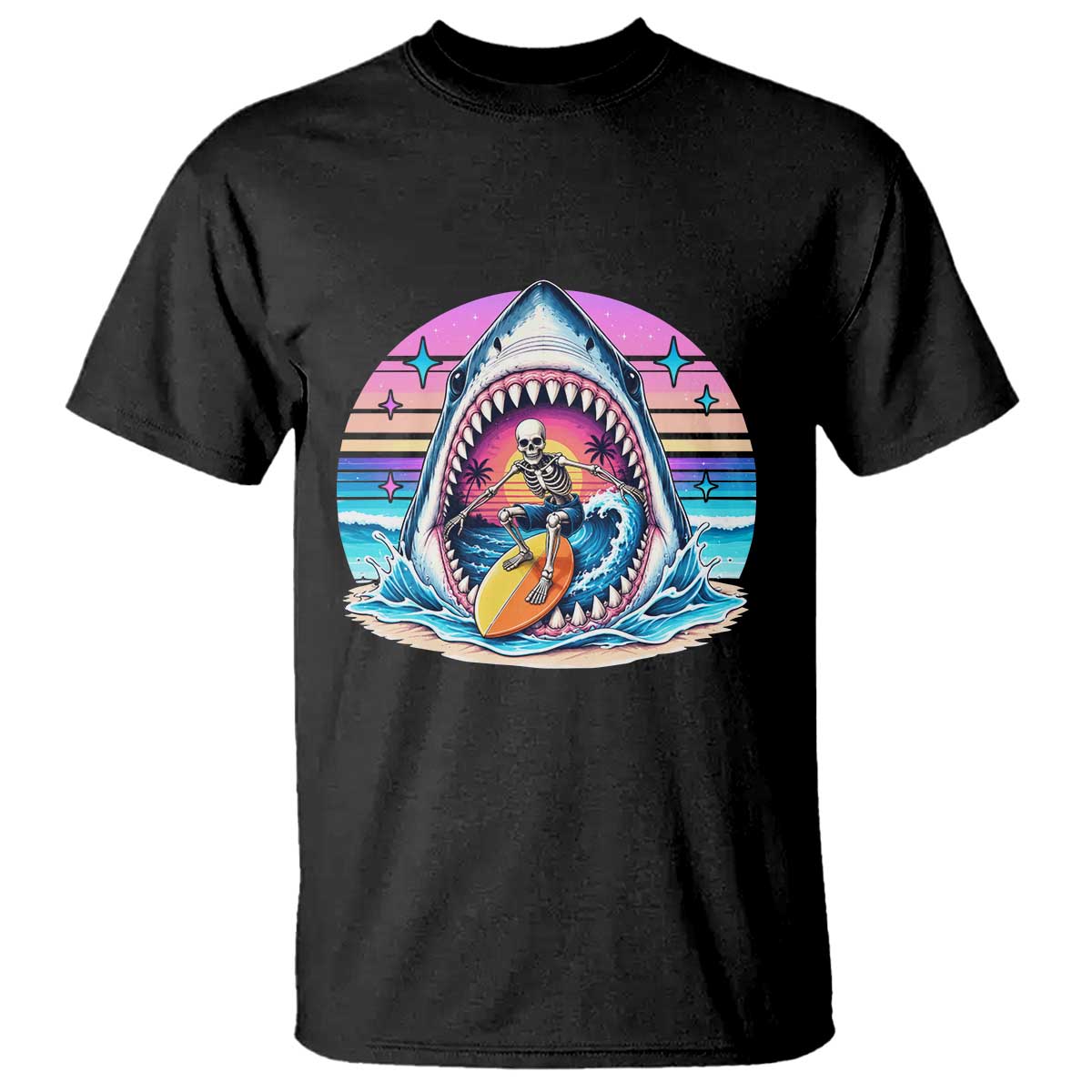 Shark Skeleton Surfer T Shirt Hawaiian Beach Vacation Gift