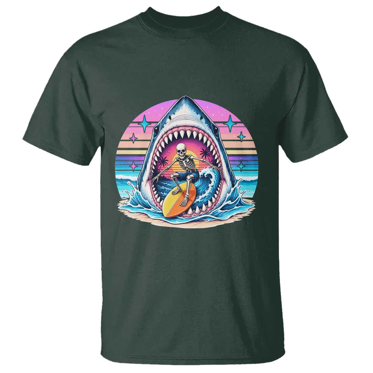 Shark Skeleton Surfer T Shirt Hawaiian Beach Vacation Gift