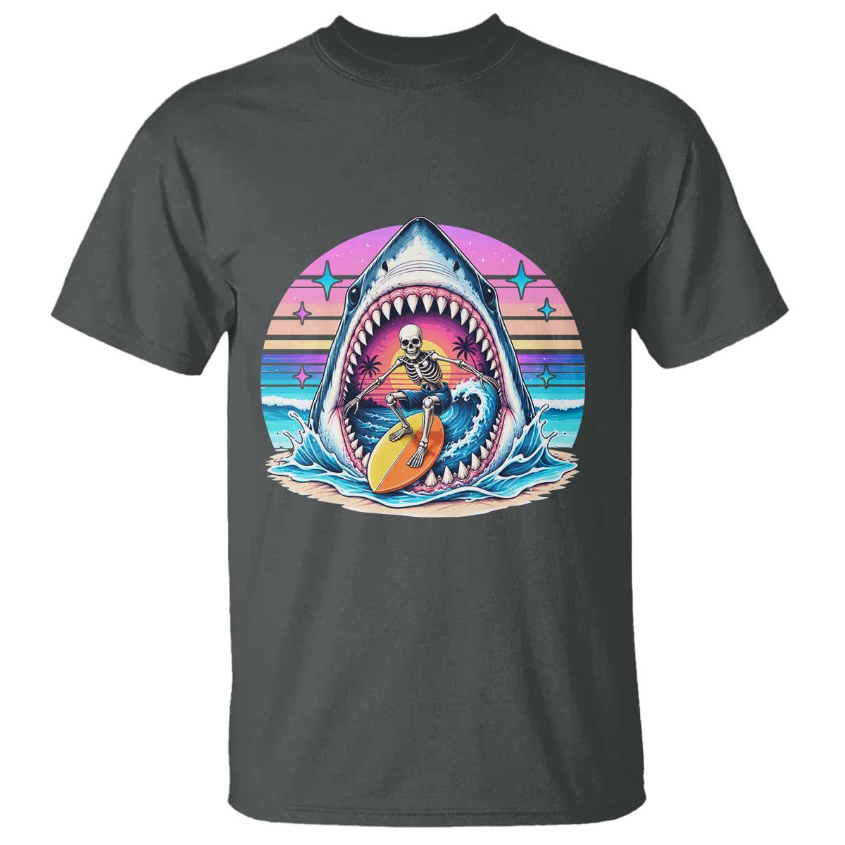 Shark Skeleton Surfer T Shirt Hawaiian Beach Vacation Gift
