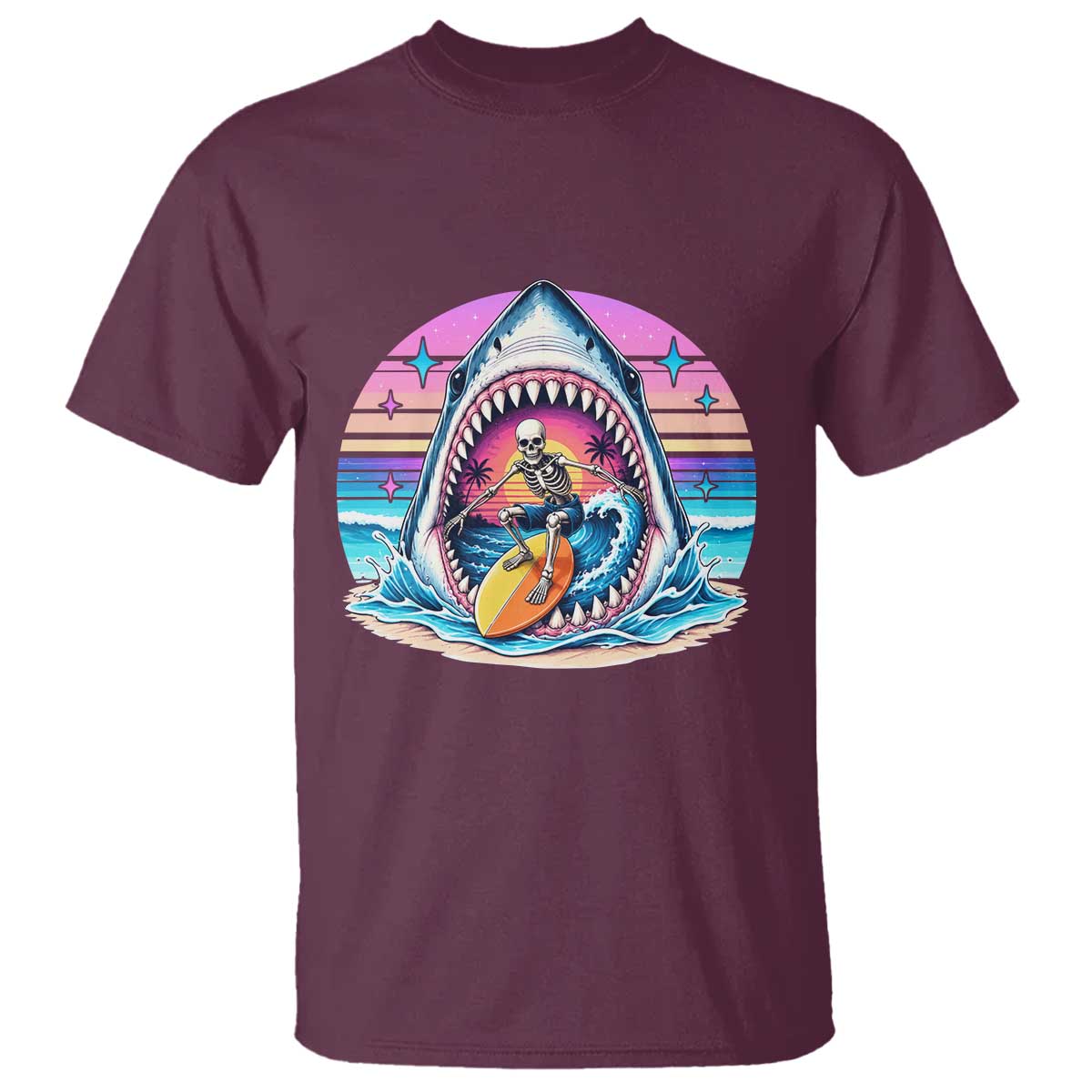 Shark Skeleton Surfer T Shirt Hawaiian Beach Vacation Gift