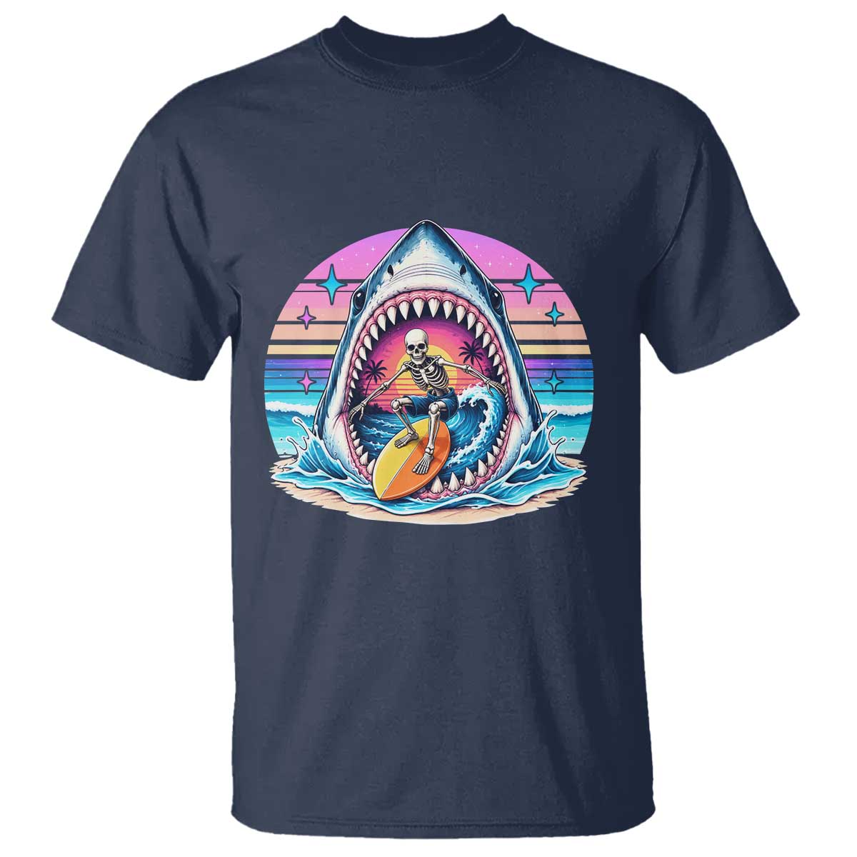 Shark Skeleton Surfer T Shirt Hawaiian Beach Vacation Gift